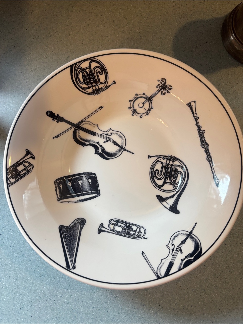 Bombay Company Quadrifoglio Music Instrument Print Ceramic Bowl Violin Trumpet